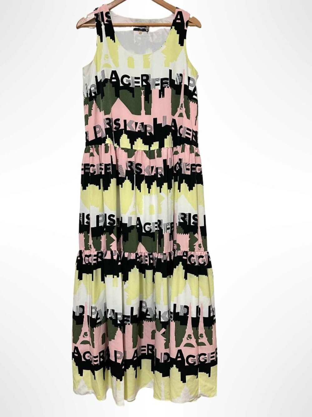 KARL LAGERFELD Paris Skyline Graphic Print Tiered Maxi Dress Size 6